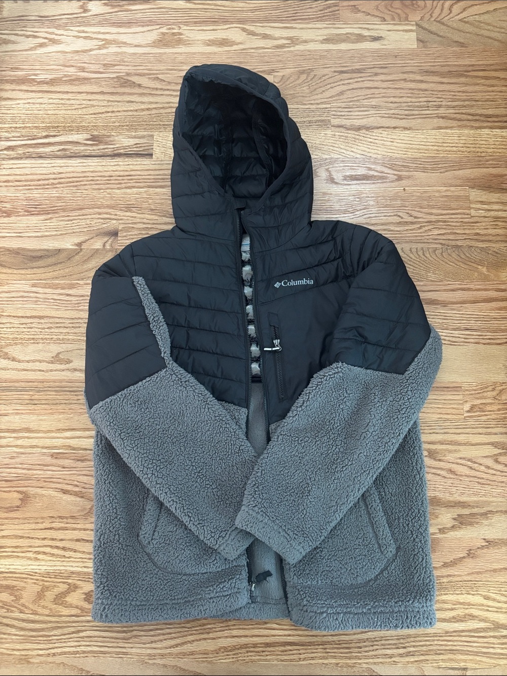 Columbia Kids Hooded Two‑Tone Puffer Jacket - Black & Gray